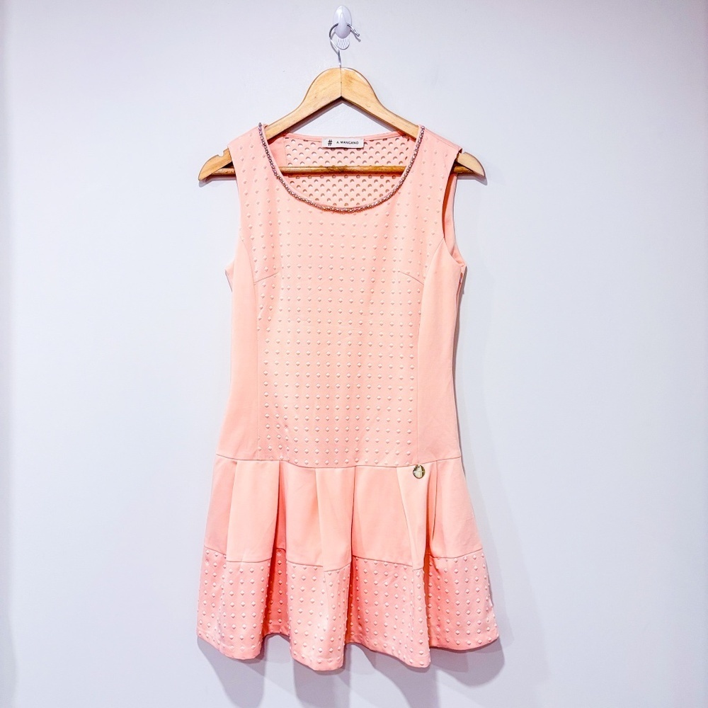MANGANO Peach textured sleeveless dress‎ with flared hem | Small *